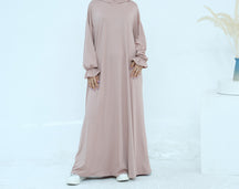 LR958  Plain Polyester Plus Size Long Sleeve Hooded Casual Dress