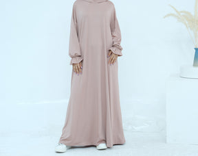 LR958  Plain Polyester Plus Size Long Sleeve Hooded Casual Dress