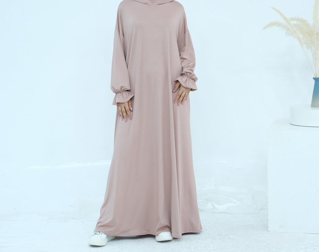 LR958  Plain Polyester Plus Size Long Sleeve Hooded Casual Dress