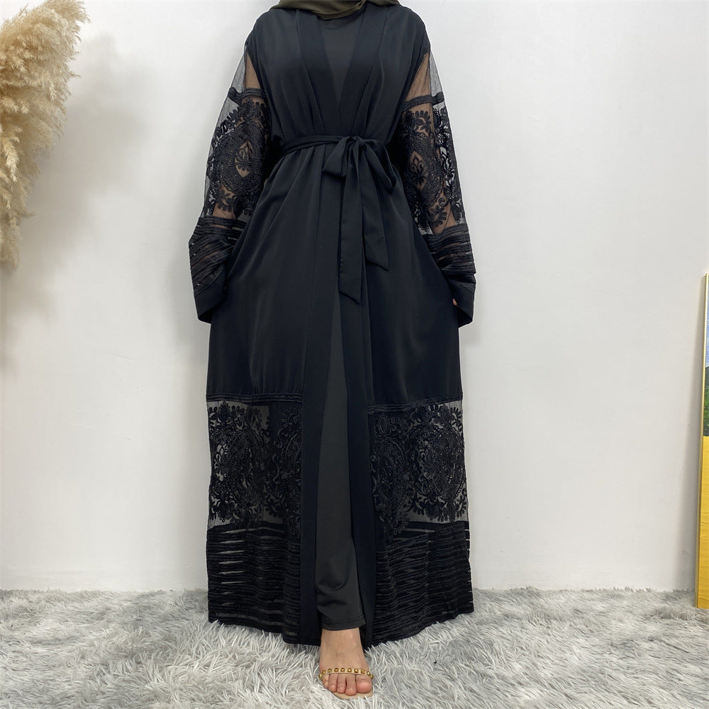 1546 plain Embroidery mesh yarn muslim abaya dress