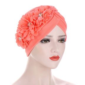 TJM-西瓜帽贴三朵花 plain hijab turban hat