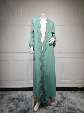 MQ255  Elegant Lace Trim Long Dress Cardigan