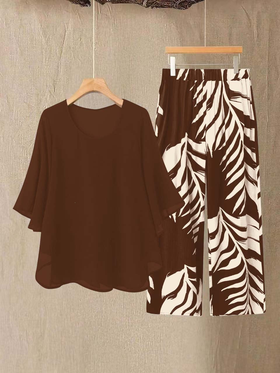 AL963438047152  Elegant Plus Size Chiffon Top & 4-Way Stretch Pants Set