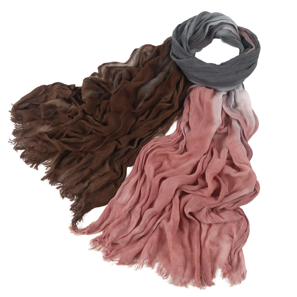 SS009  Modal Tie-Dye Oil Painting Style Two-End Fringed Crinkled Hijab