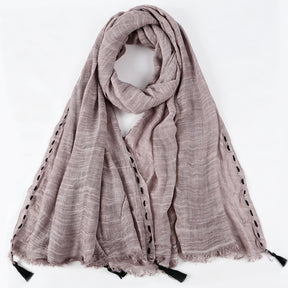 YC008  Crinkle Drawstring Polyester Fringe Tassel Hijab
