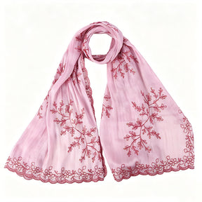 WJ115  Plain Embroidered Scallop Edge Sea Island Silk Hijab