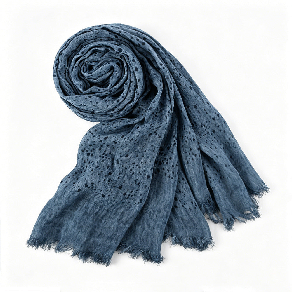 WJ197  Plain Polka Dot Polyester Crinkle Hijab with Short Fringe