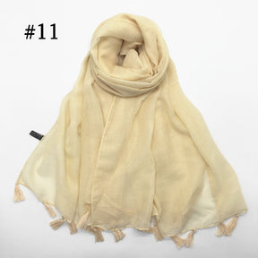ND06  Plain Polyester Flat-Finish Tassel-End Hijab
