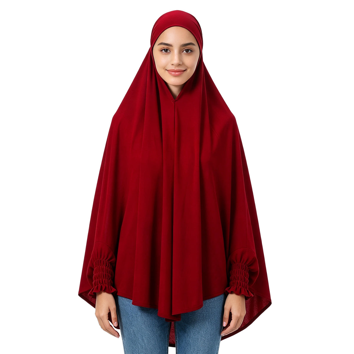 22201-22210  Plain High-Stretch Polyester Ruffled-Edge Sleeve Hijab