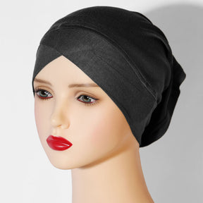 KJH-01    Multicolor cross-front hat with non-pilling cotton and solid color mercerized cotton bottom hat and headscarf