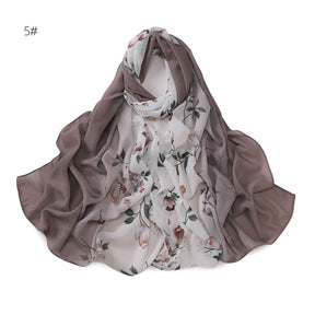 YZ202  Ombre Floral Print Pearl Chiffon Hijab