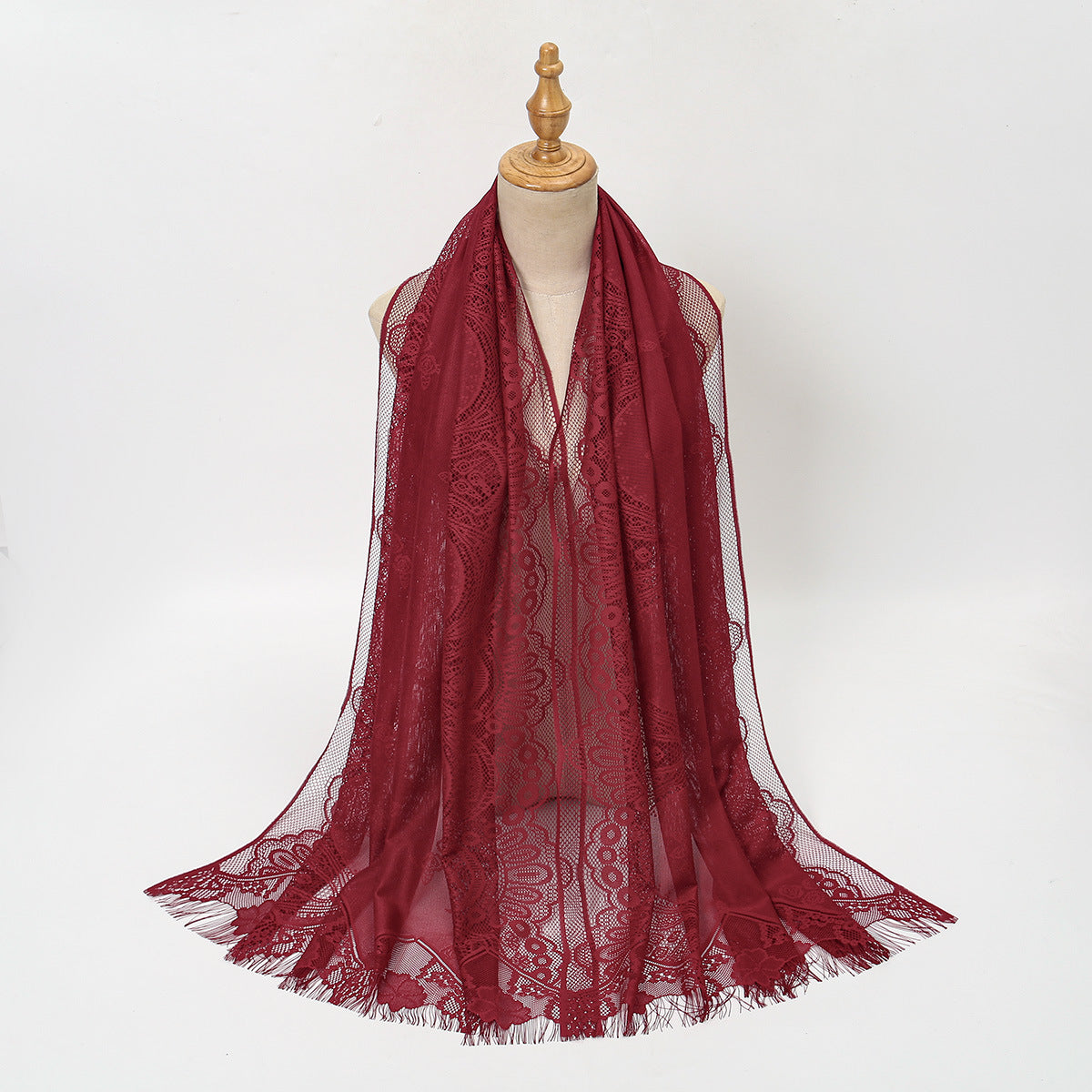 VE160  Plain Polyester Water Wave Cutout Lace Fringe Hijab