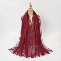 VE160  Plain Polyester Water Wave Cutout Lace Fringe Hijab