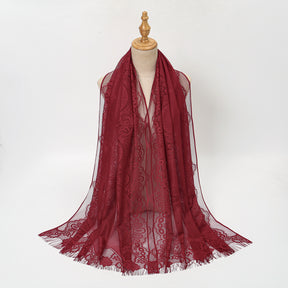 VE160  Plain Polyester Water Wave Cutout Lace Fringe Hijab