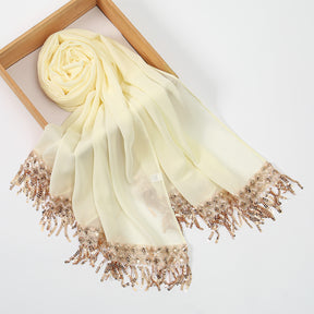 SW150  Plain Chiffon Sequin Tassel Hijab