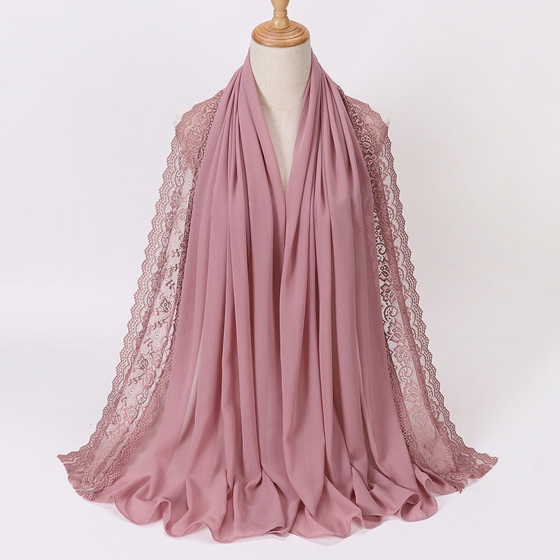 珍珠 边 Plain Chiffon Lace Hijab - Color Option