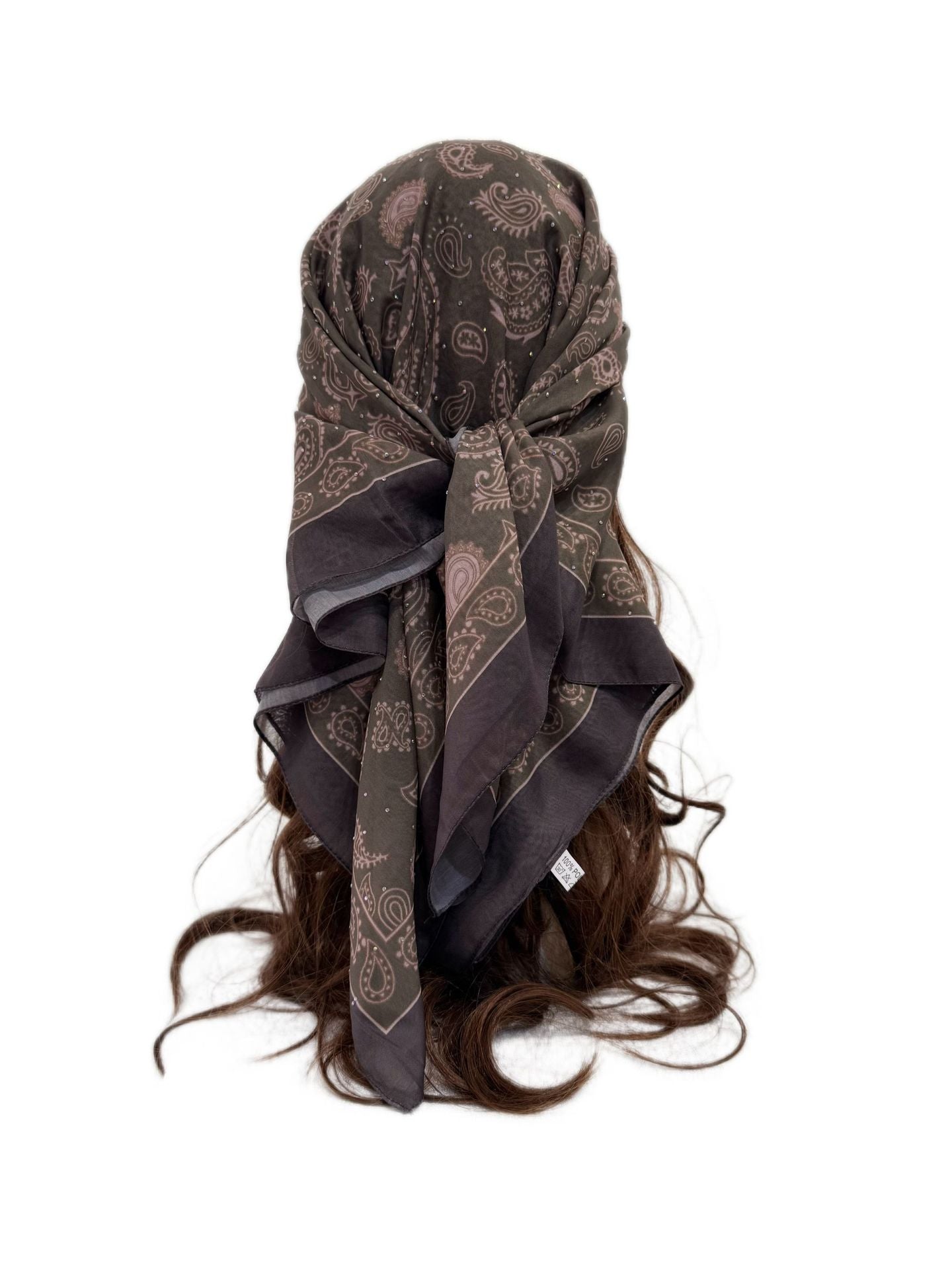 ASYLT552509018  90*90cm Paisley Printed Polyester Hotfix Rhinestone Square Scarf