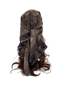 ASYLT552509018  90*90cm Paisley Printed Polyester Hotfix Rhinestone Square Scarf