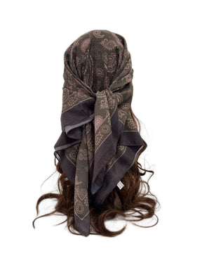ASYLT552509018  90*90cm Paisley Printed Polyester Hotfix Rhinestone Square Scarf