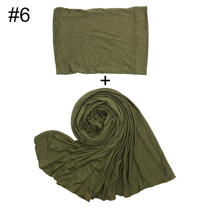 ND474  85*185cm Large Size Plain Mercerized Cotton Soft Jersey Hijab with Undercap Set
