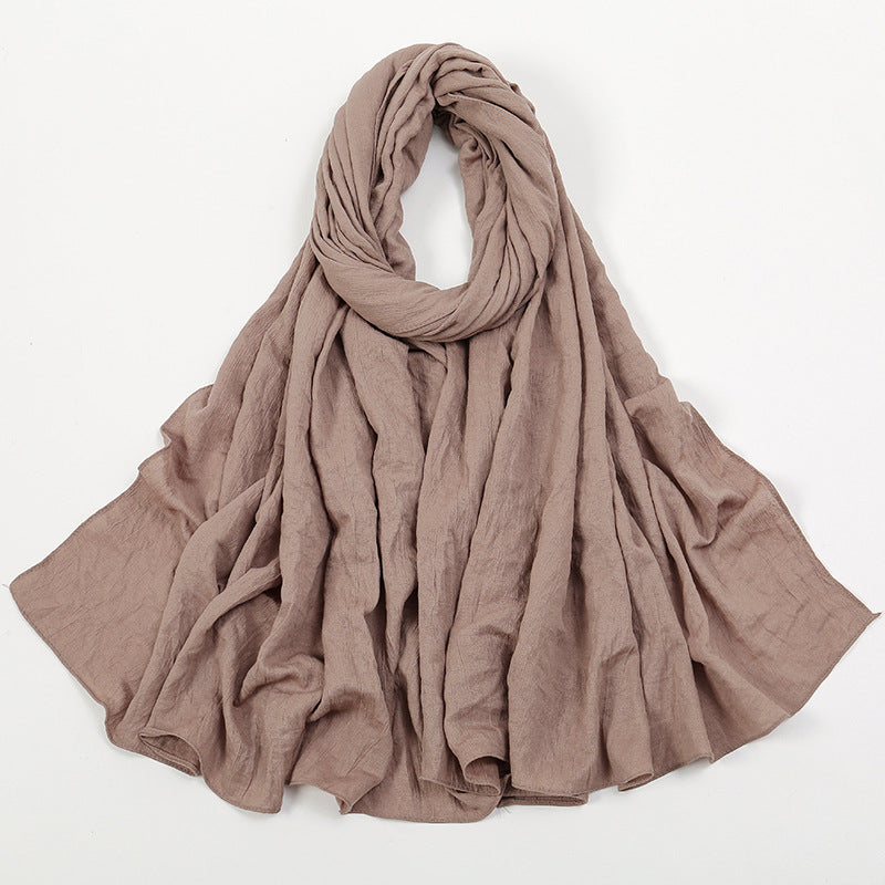 VS709  Cross-border Malaysia fashion monochrome cotton wrinkle long scarf foreign trade new polyester cotton scarf women