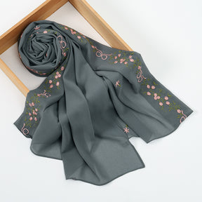 VE122  High-Quality Plain Elastic Chiffon Hijab with Embroidery