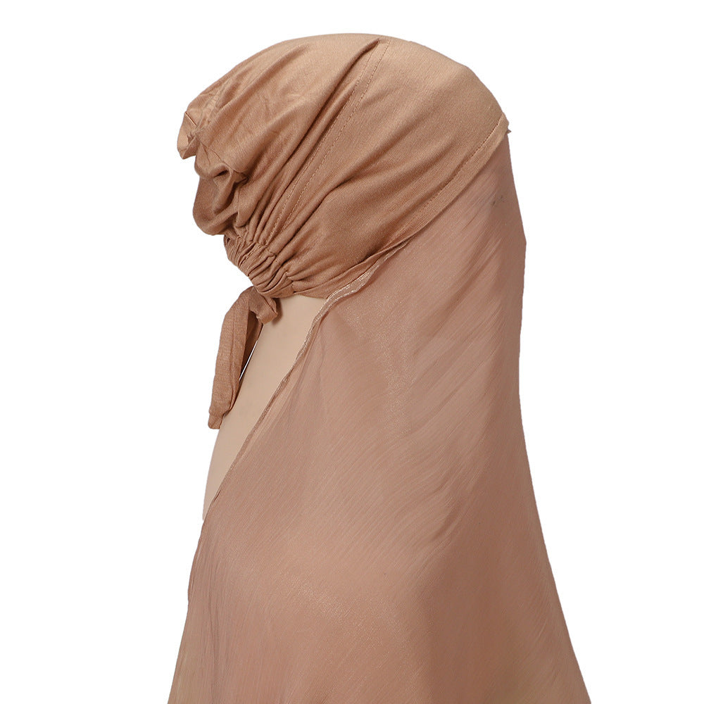 MSL355  Adjustable Cotton Jersey Muslim Cap+Island Satin Crepe Long Scarf