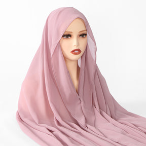 VS911 Solid Color Chiffon Hijab with Undercap Instant Hijab and Magnet Buckle, Anti-Fall All-Match Scarf