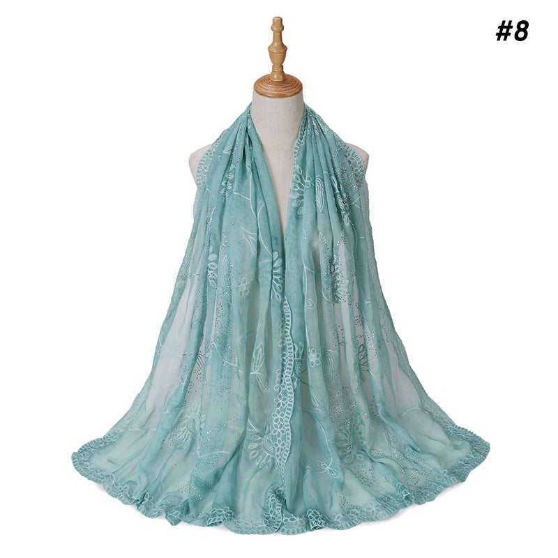MSL231  Plain Polyester Embroidered Rhinestone Hijab