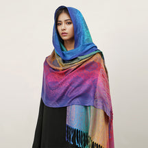 T318-01  Paisley Embroidered Ombre Tassel Polyester Cotton Scarf