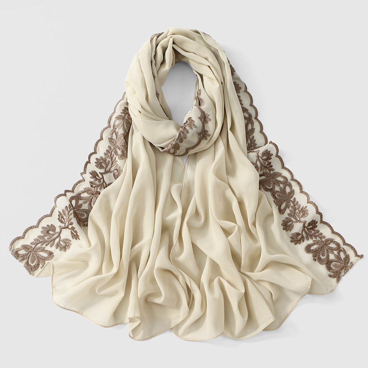 VE139  Stylish Butterfly Embroidered Chiffon Hijab
