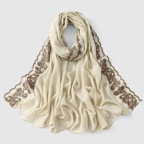 VE139  Stylish Butterfly Embroidered Chiffon Hijab