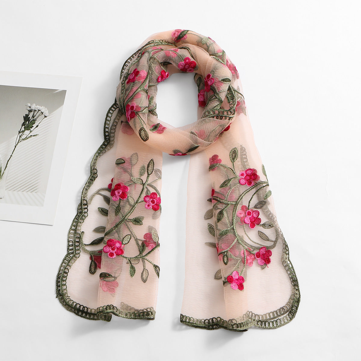 VE154  Nylon Embroidered Breathable Lightweight Hijab