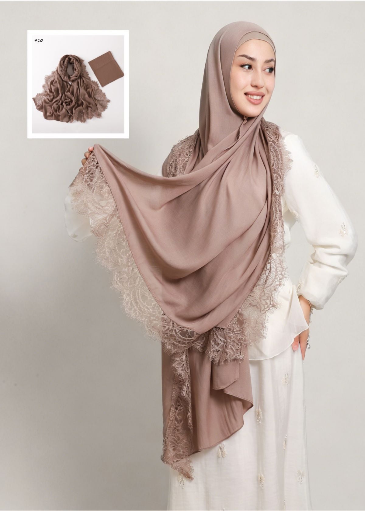 YZ347  Plain Modal Lace Hijab + Mercerized Cotton Tube Cap Set