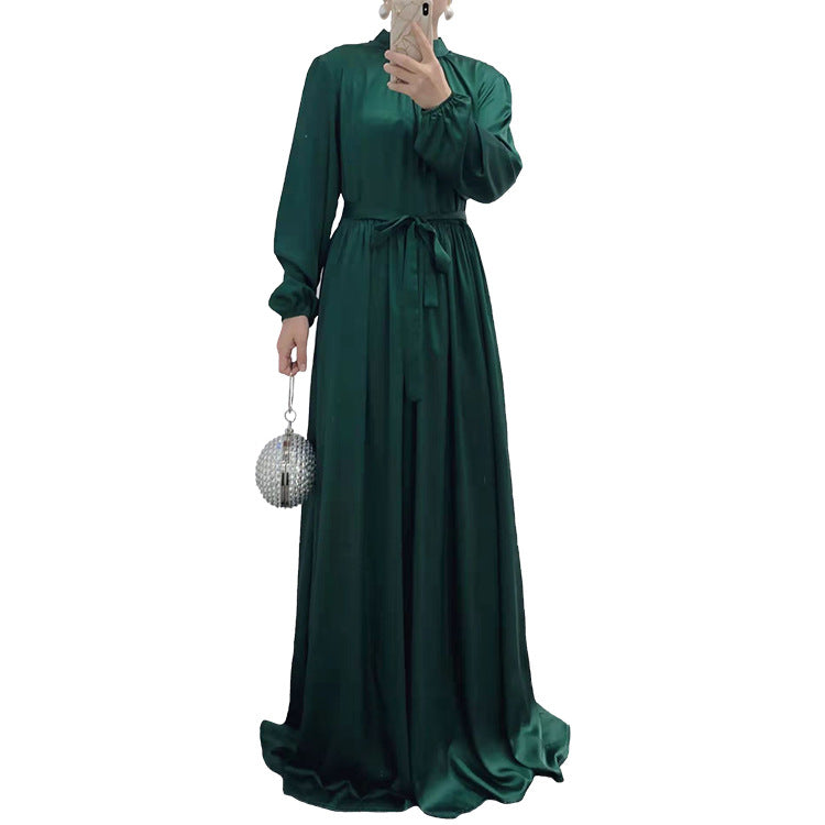 21662  Elegant Long Sleeve Tie-Waist Flowy Abaya Dress