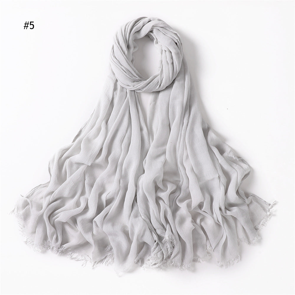 YZ28 Women's pleated solid color rayon two-end shawl breathable soft scarf