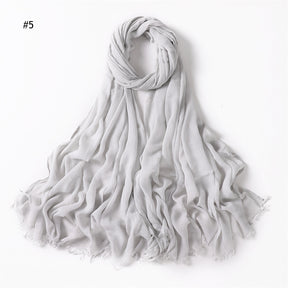 YZ28 Women's pleated solid color rayon two-end shawl breathable soft scarf