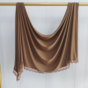 MLSL-457  Liquid Jersey Hijab with Lace L-Shaped Trim
