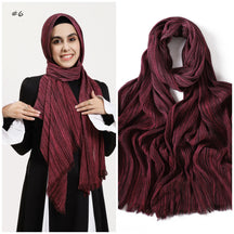 YZ319  Plain Vertical Stripe Modal Crinkle Fringe Hijab