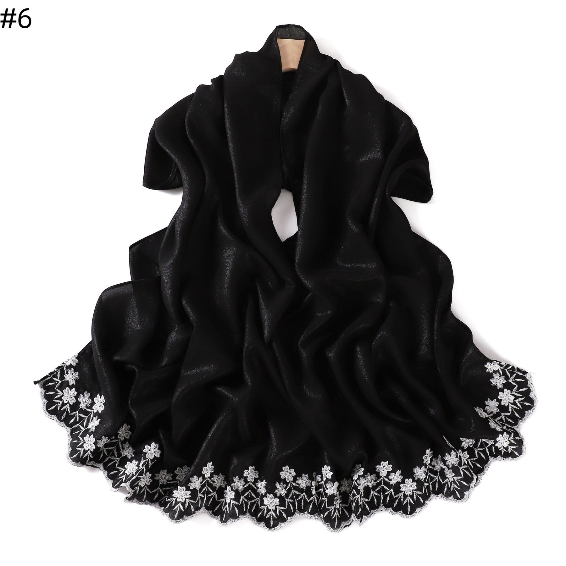YZ339  Plain Embroidered Ends Shimmer Chiffon Hijab