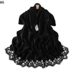 YZ339  Plain Embroidered Ends Shimmer Chiffon Hijab