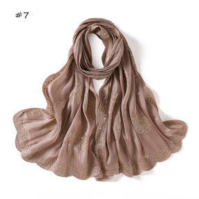 YZ343  Sequin Floral Embroidered Lace Trim Breathable Hijab