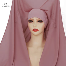 YZ316  Plain Silky Thick Chiffon Hijab with Built-in Magnetic Buckle and Matching Undercap