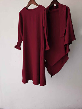 23591 Children's Solid Color Ruffle Dress & Shawl Set