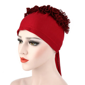 TJM-蕾丝盘花 plain lace flower hijab turban hat