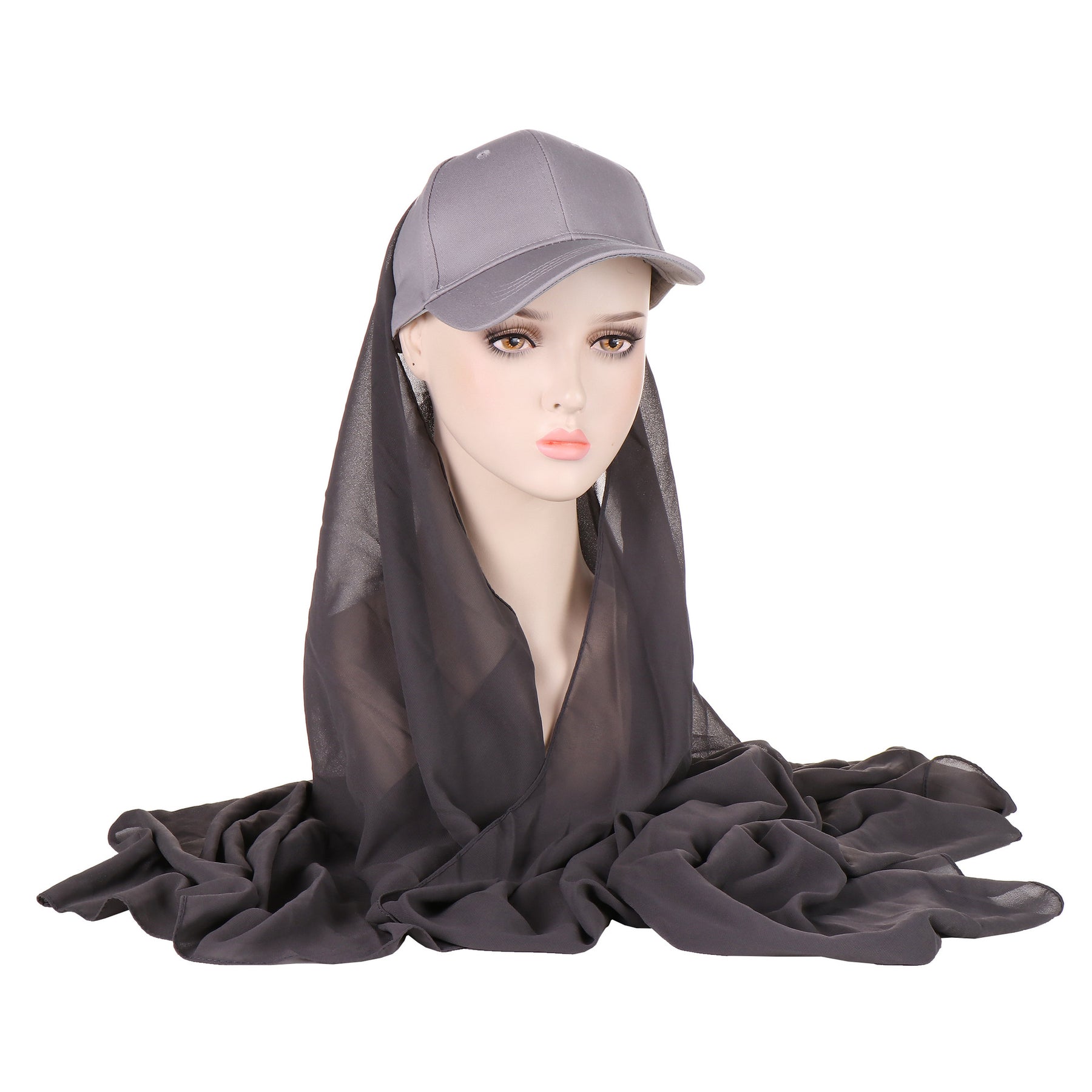 ER01  Solid color pearl scarf and cotton sports wind baseball cap One 2-piece cover scarf and hat instant hijab sport hijab