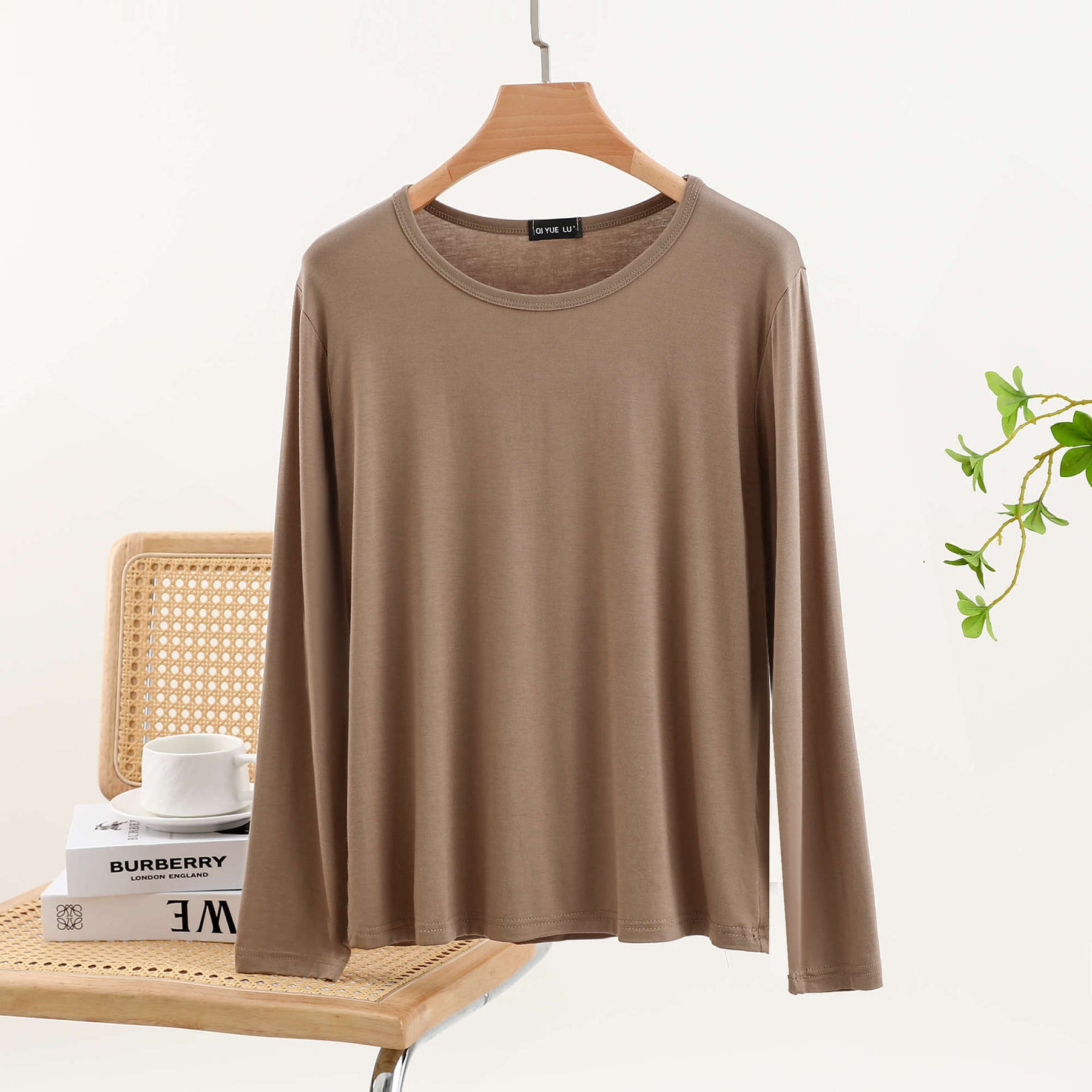 JC001  Crew Neck Modal Long Sleeve Loose Stretch Top