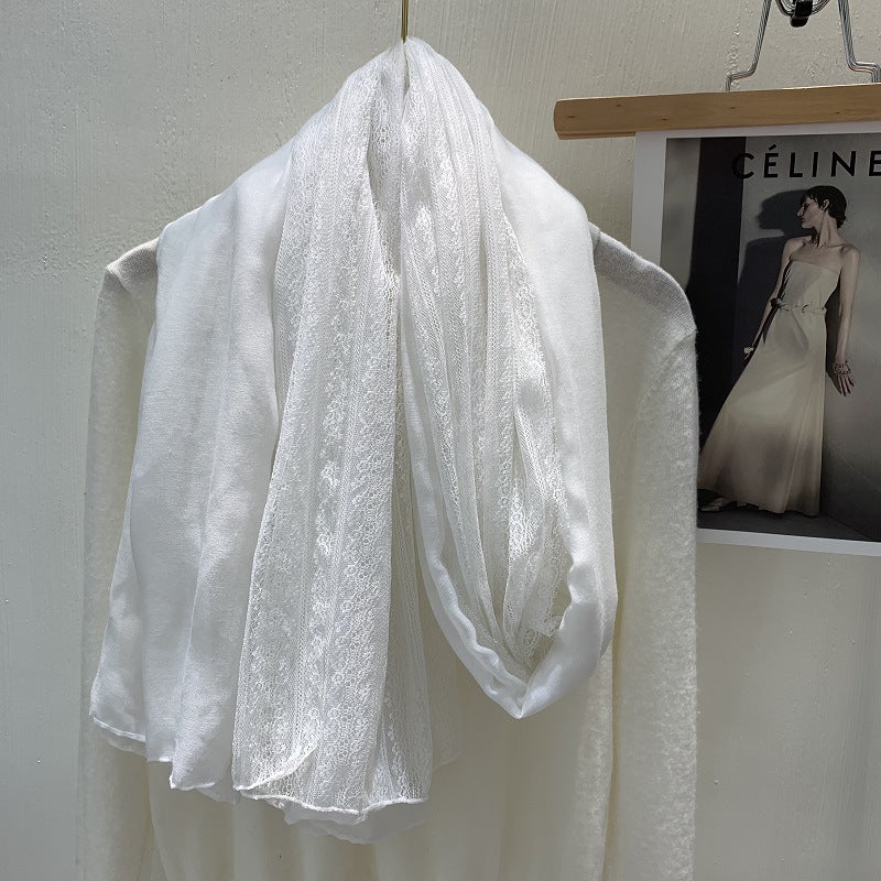 色 麻薄款 Plain Linen Lace Cotton Hijab - Color Option