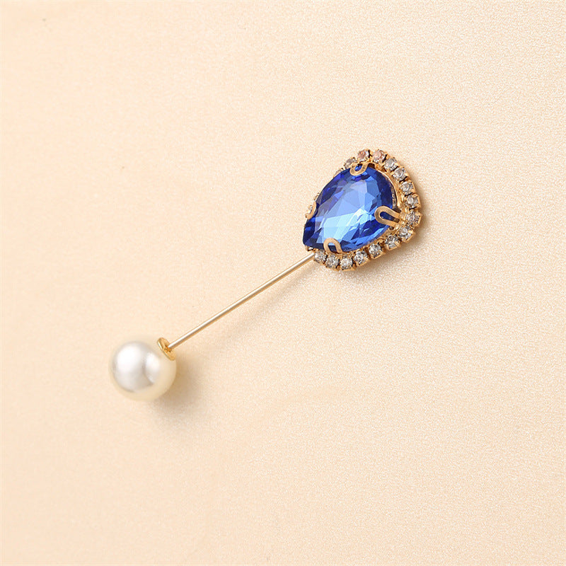 55646  Crystal Brooch with Colorful Zircon Gemstones, Long Pin