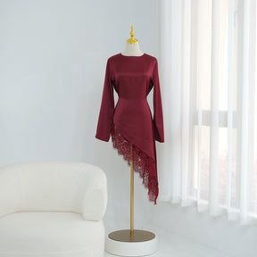 LR1180&LR1185  Back-Tie Waist-Cinched Viscose Long Sleeve Top + Skirt Set-Skirt Set - Mix & Match Set